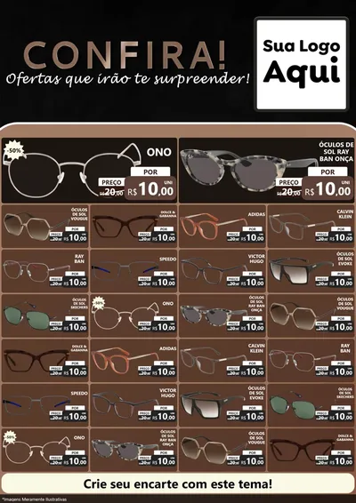 Modelo de Encarte para Encarte A4 Vertical com o tema Confira! Ofertas que irão te surpreender! para Óticas