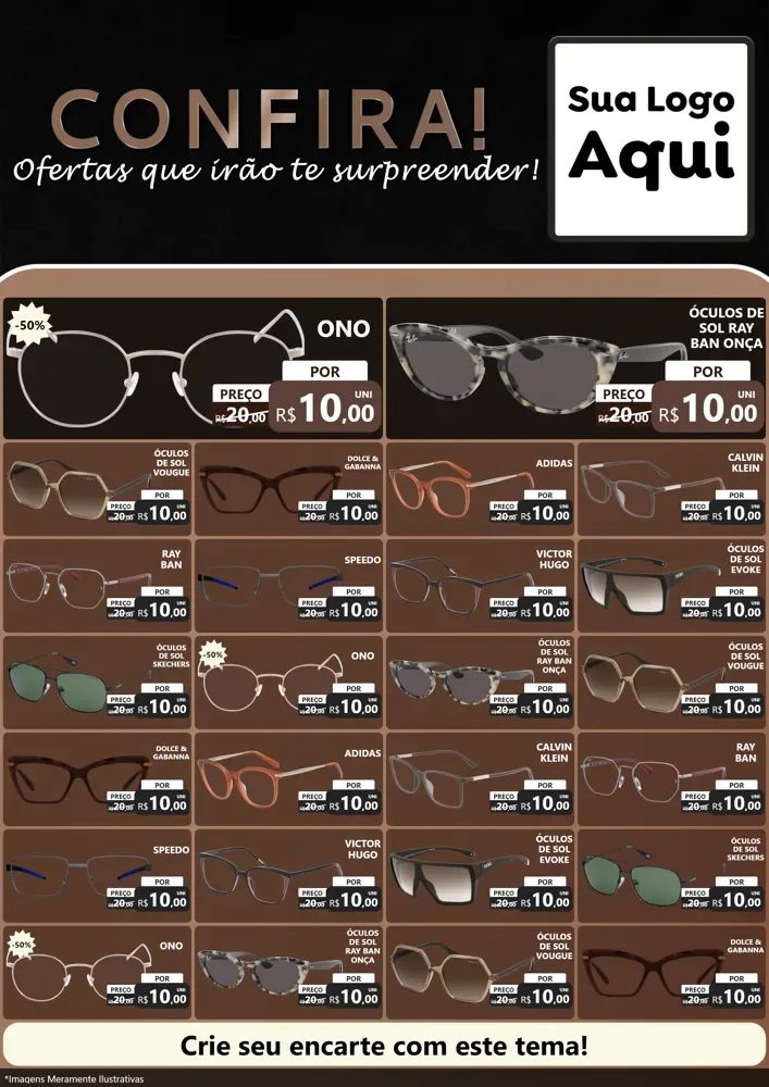 Modelo de Encarte para Encarte A4 Vertical com o tema Confira! Ofertas que irão te surpreender! para Óticas