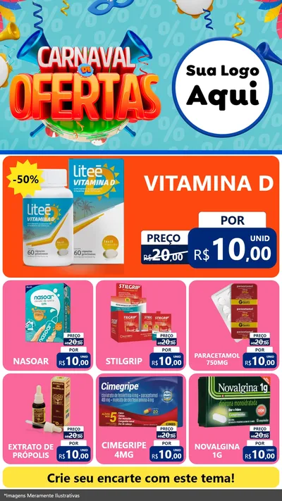 Modelo de Rede Social para Stories com o tema Carnaval de Ofertas para Farmácia