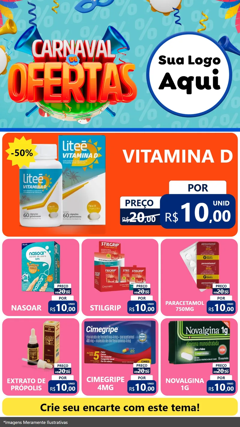 Modelo de Rede Social para Stories com o tema Carnaval de Ofertas para Farmácia