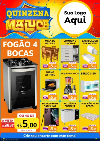 Modelo de Encarte para Encarte A4 Vertical com o tema Quinzena Maluca para Móveis e Eletro