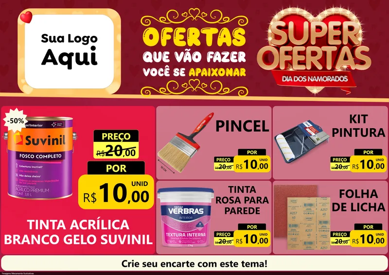 Modelo de Encarte para Encarte A4 Horizontal com o tema Dia dos Namorados para Tintas e Ferramentas