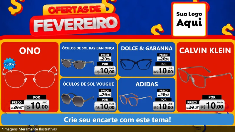 Modelo de TV para TV Horizontal com o tema Ofertas de Fevereiro para Óticas