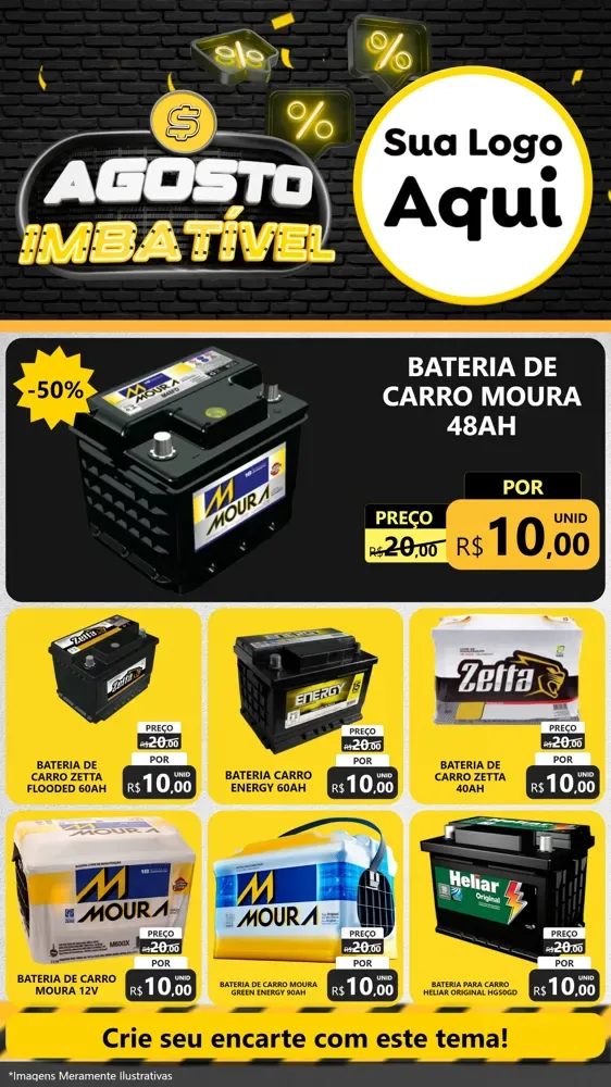 Modelo de Rede Social para Stories com o tema Agosto Imbatível para Baterias Elétricas