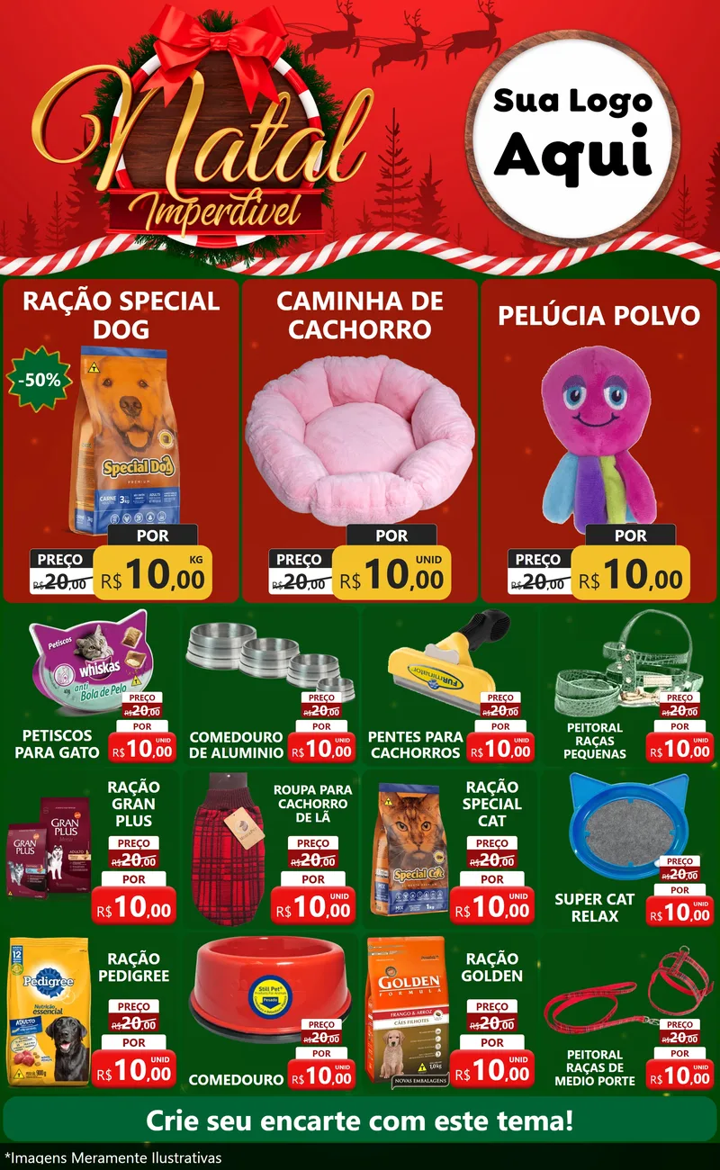 Modelo de Encarte para Encarte Grande com o tema Natal Imperdível para Pet Shop