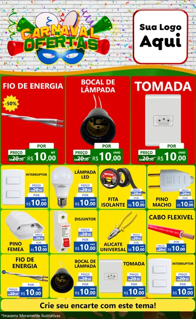 Modelo de Encarte para Encarte Grande com o tema Carnaval de Ofertas para Materiais Elétricos