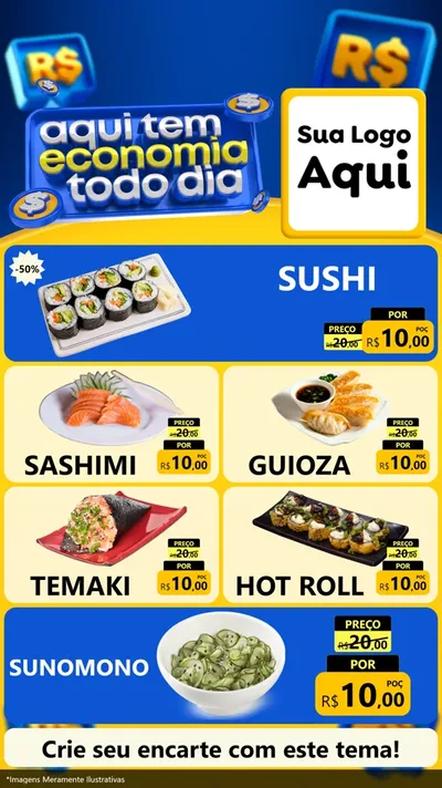 Modelo de TV para TV Vertical com o tema Aqui Tem Economia Todo Dia para Comida japonesa