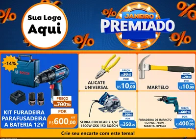 Modelo de Encarte para Encarte A4 Horizontal com o tema Janeiro Premiado para Maquinas e Ferramentas