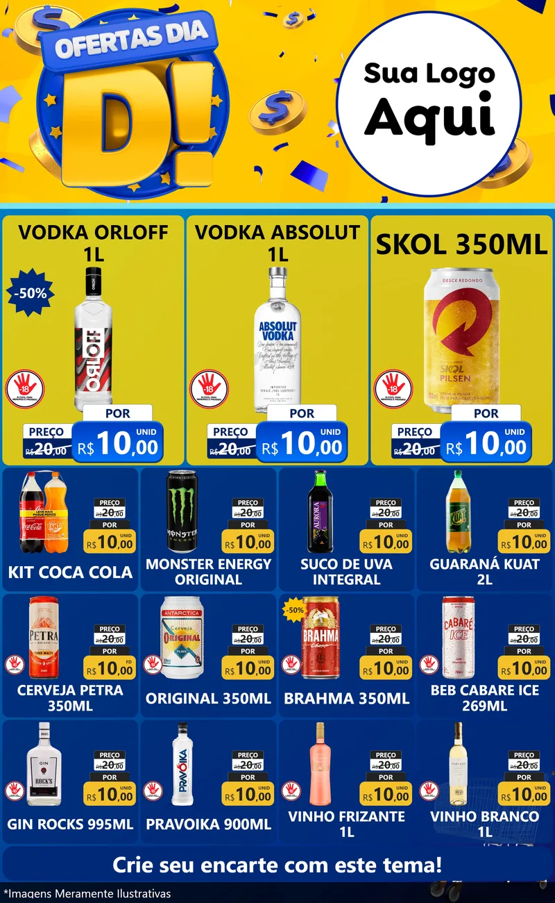 Modelo de Encarte para Encarte Grande com o tema Ofertas Dia D para Distribuidora de bebidas