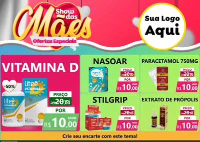 Modelo de Encarte para Encarte A4 Horizontal com o tema Show das Mães - Ofertas Especiais para Farmácia