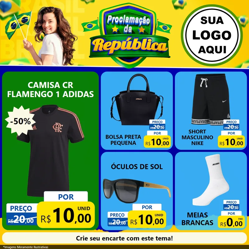Modelo de Rede Social para Feed Facebook com o tema Proclamação da República para Roupas e acessórios
