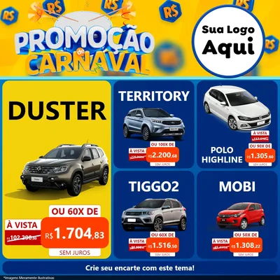 Modelo de Rede Social para Feed Facebook com o tema Promoção de Carnaval para Concessionaria de Carros