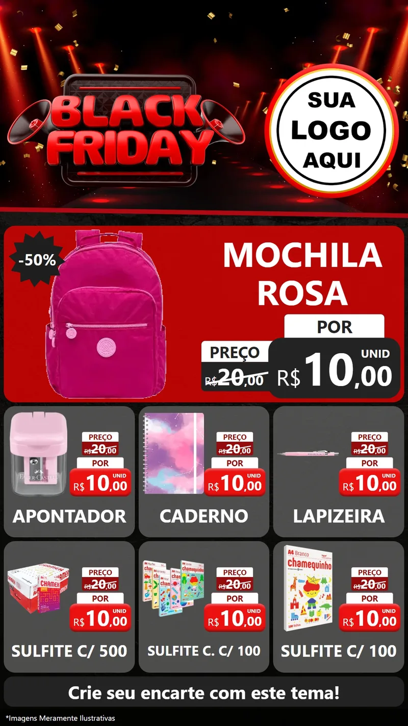 Modelo de Rede Social para Stories com o tema Black Friday para Papelaria