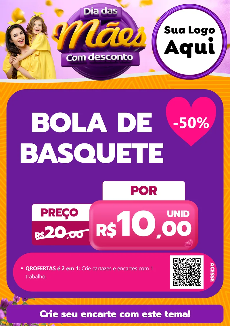 Modelo de Cartaz para Cartaz A4 Vertical com o tema Dia das Mães com Desconto para Artigos Esportivos