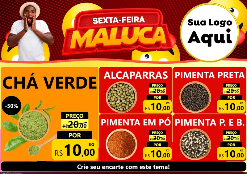 Modelo de Encarte para Encarte A4 Horizontal com o tema Sexta-feira Maluca para Produtos Naturais