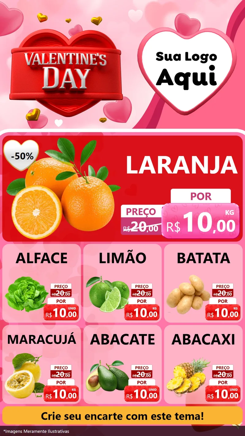 Modelo de Rede Social para Stories com o tema Valentine's Day para Hortifrúti