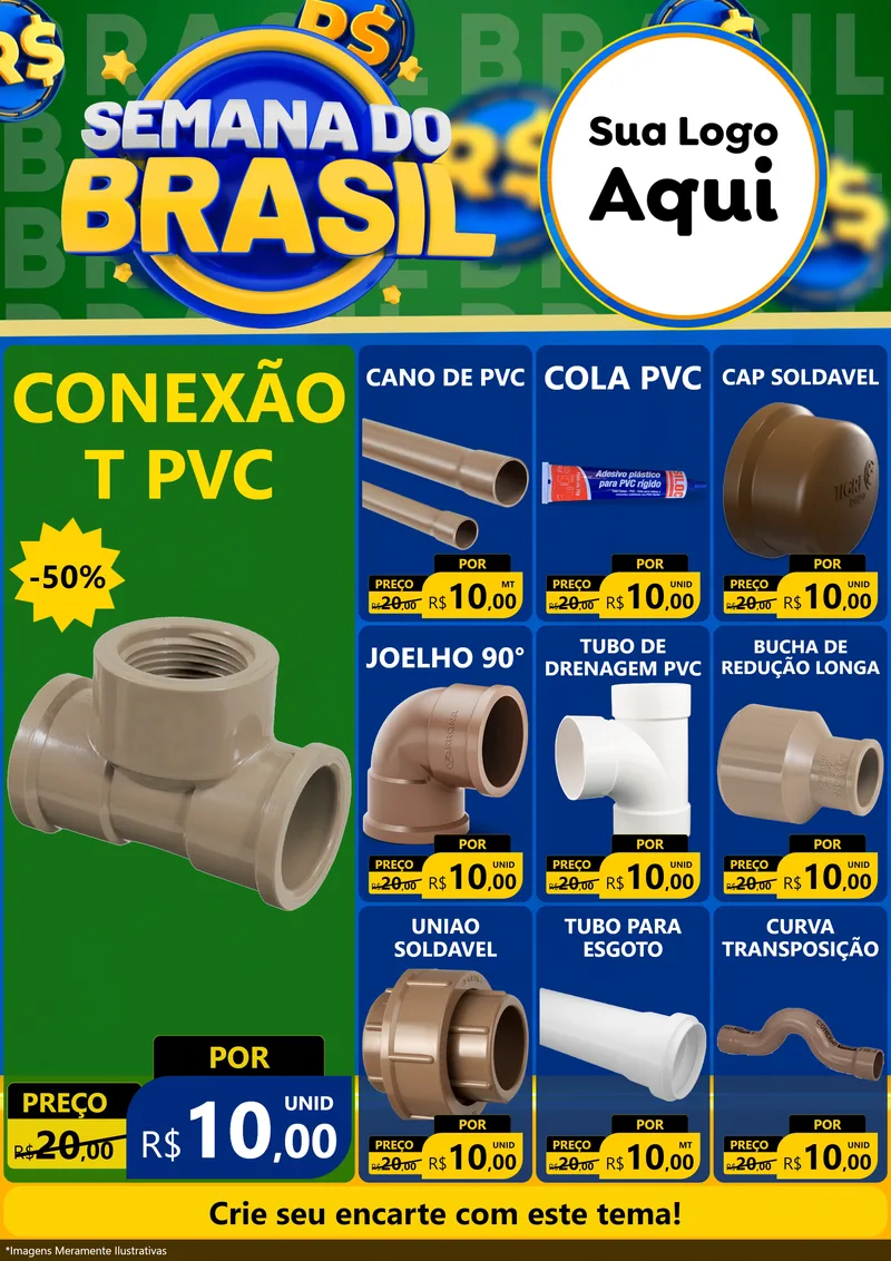 Modelo de Encarte para Encarte A4 Vertical com o tema Semana Do Brasil para Tubos e conexões