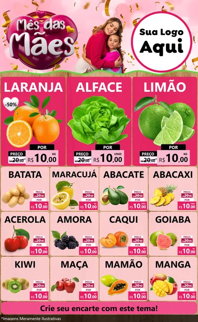 Modelo de Encarte para Encarte Grande com o tema Mês das Mães para Hortifrúti
