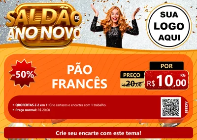 Modelo de Cartaz para Cartaz A4 Horizontal com o tema Saldão de Ano Novo para Padaria