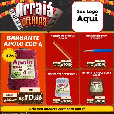 Modelo de Rede Social para Feed Facebook com o tema Arraiá de Ofertas - Junina para Armarinho e Aviamentos