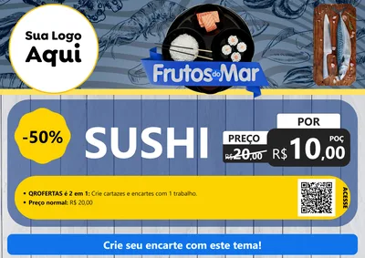 Modelo de Cartaz para Cartaz A4 Horizontal com o tema Frutos do Mar para Comida japonesa