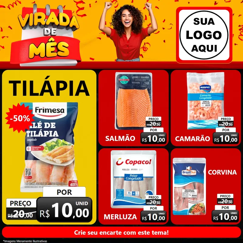 Modelo de Rede Social para Feed Facebook com o tema Virada de Mês para Peixaria