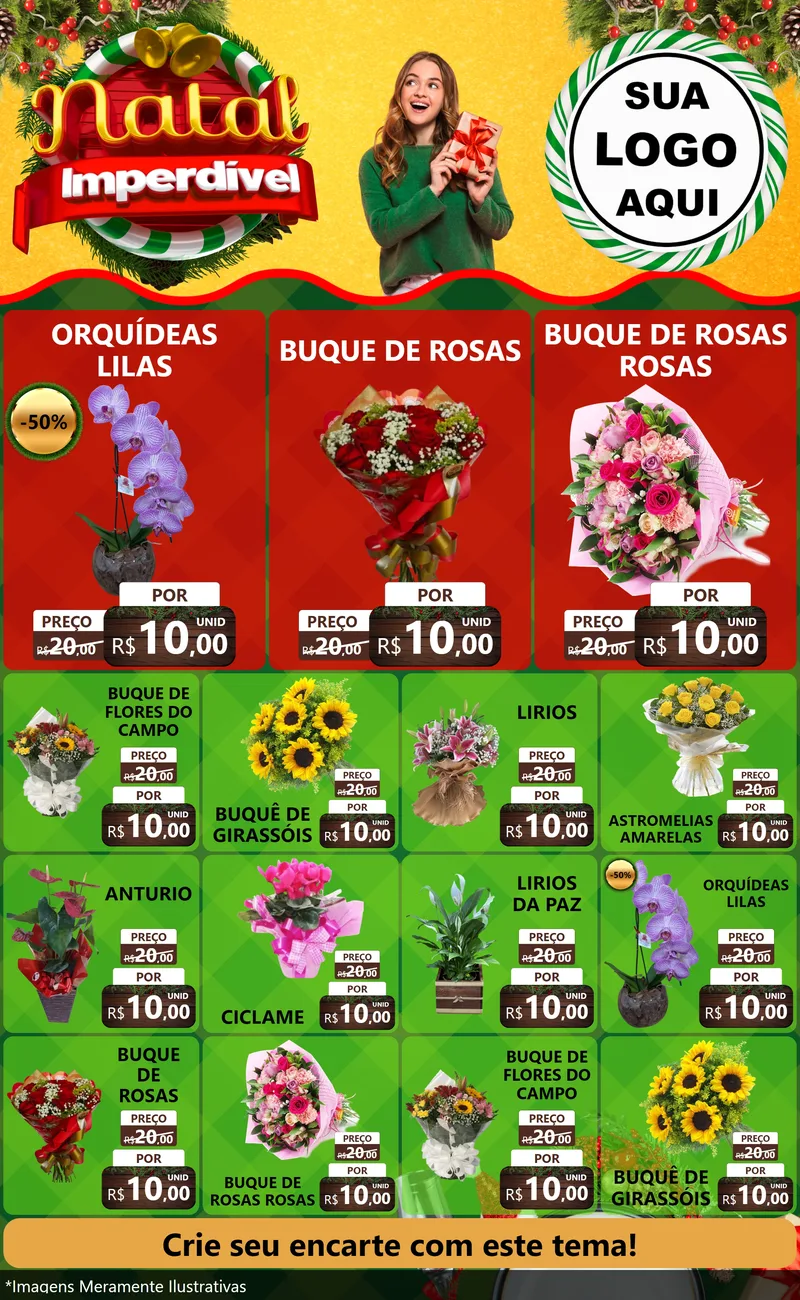 Modelo de Encarte para Encarte Grande com o tema Natal Imperdível para Floricultura e jardim