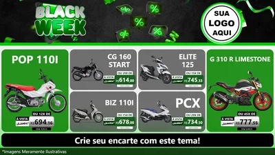 Modelo de TV para TV Horizontal com o tema Black Week para Concessionaria de Motos