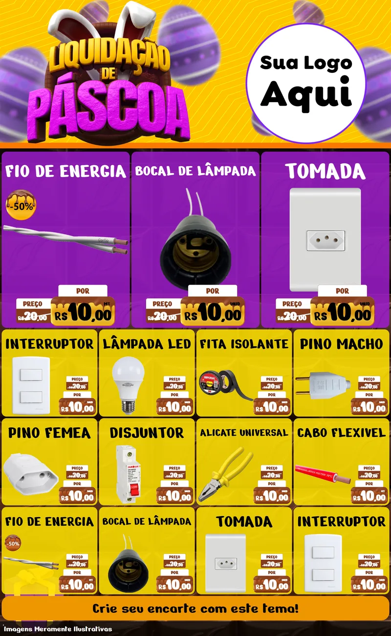 Modelo de Encarte para Encarte Grande com o tema Liquidação de Páscoa para Materiais Elétricos