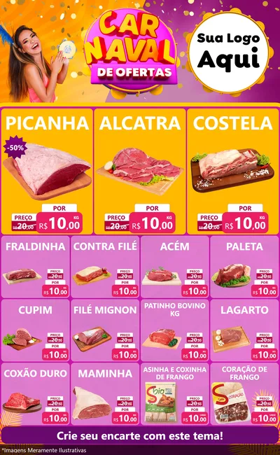 Modelo de Encarte para Encarte Grande com o tema Carnaval de Ofertas para Açougue