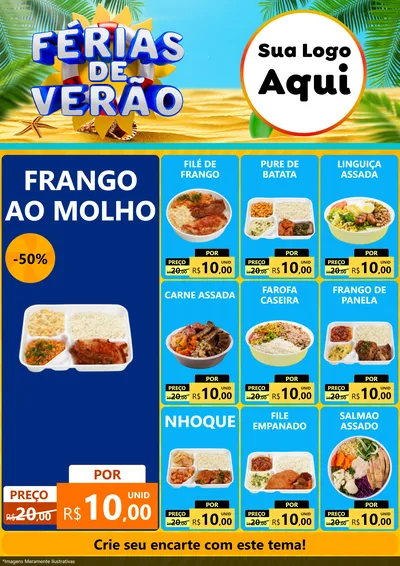 Modelo de Encarte para Encarte A4 Vertical com o tema Férias de Verão para Restaurante