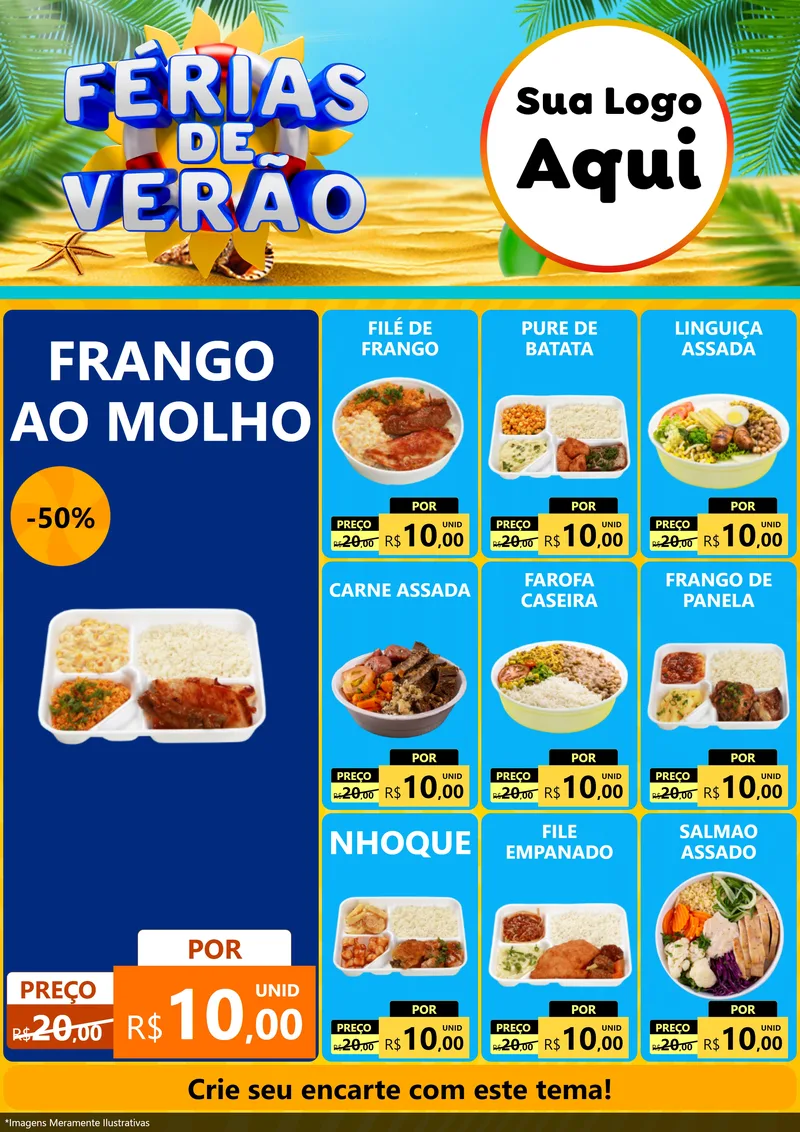 Modelo de Encarte para Encarte A4 Vertical com o tema Férias de Verão para Restaurante