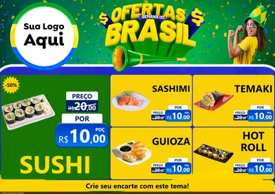 Modelo de Encarte para Encarte A4 Horizontal com o tema Ofertas Semana do Brasil para Comida japonesa