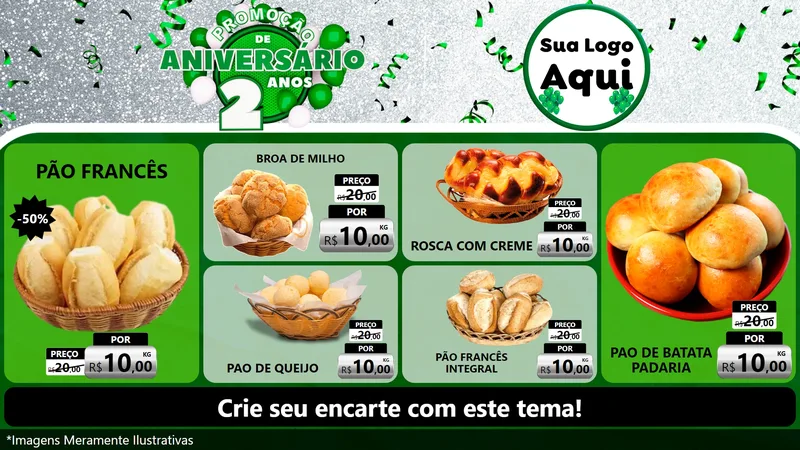 Modelo de TV para TV Horizontal com o tema Promoção de Aniversário - 2 Anos para Padaria