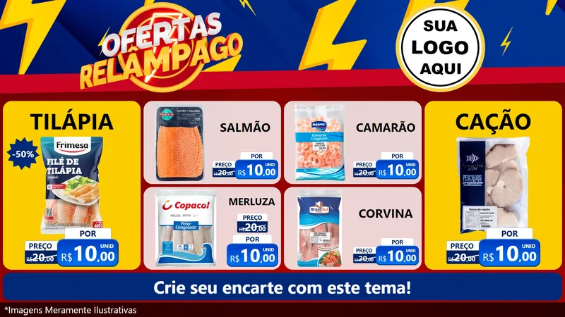 Modelo de TV para TV Horizontal com o tema Ofertas Relâmpago para Peixaria