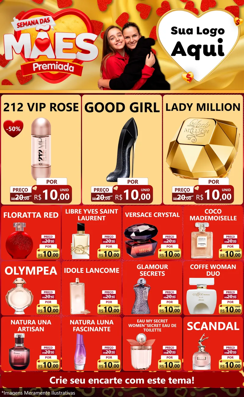 Modelo de Encarte para Encarte Grande com o tema Semana das Mães Premiada para Perfumes