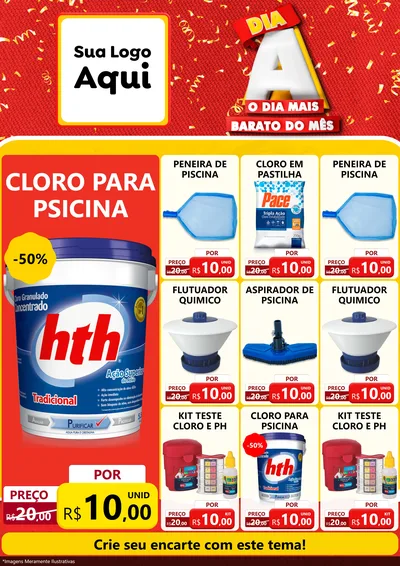 Modelo de Encarte para Encarte A4 Vertical com o tema Dia A o Dia Mais Barato do Mês para Produtos para Piscina