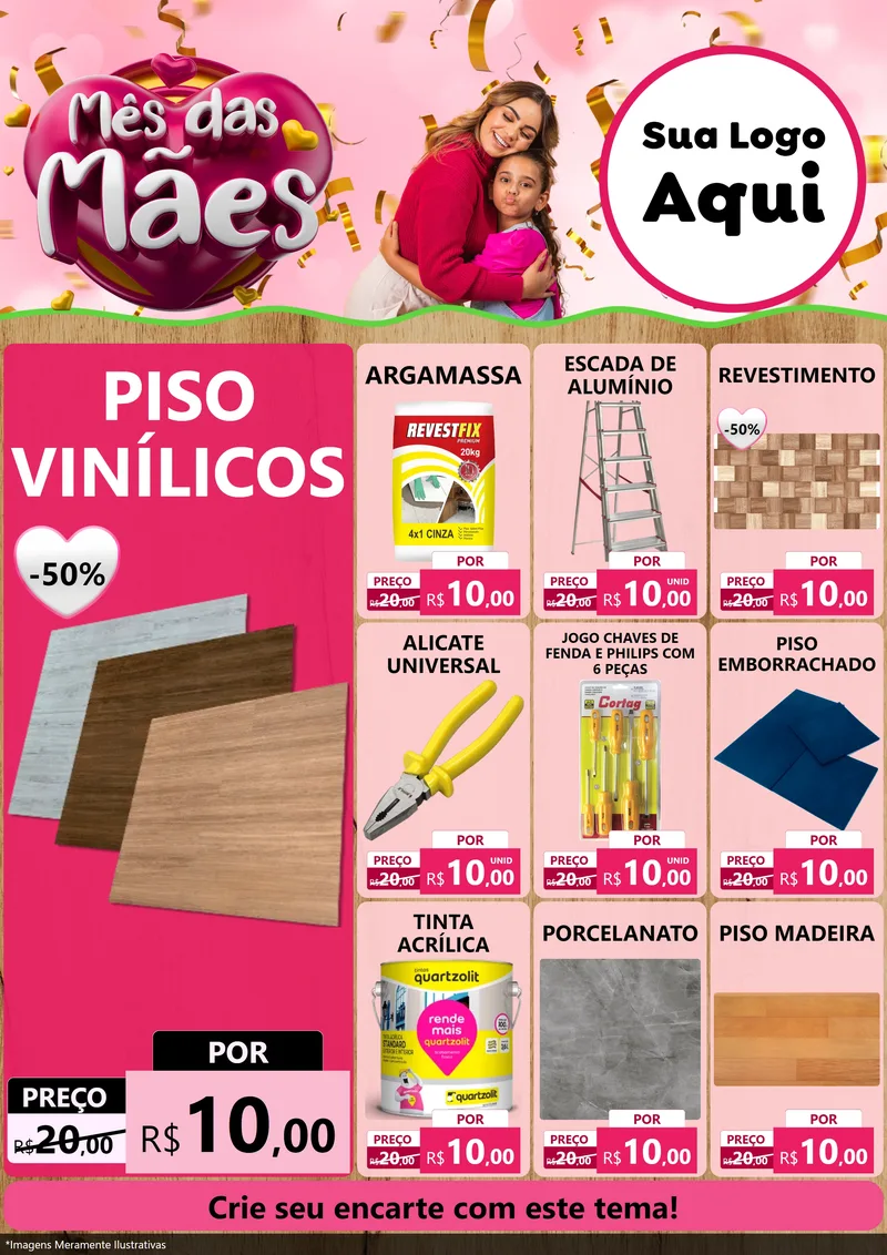 Modelo de Encarte para Encarte A4 Vertical com o tema Mês das Mães para Material para Construção