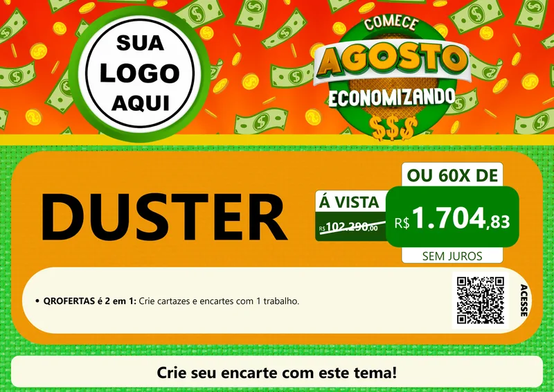Modelo de Cartaz para Cartaz A4 Horizontal com o tema Comece Agosto Economizando para Concessionaria de Carros