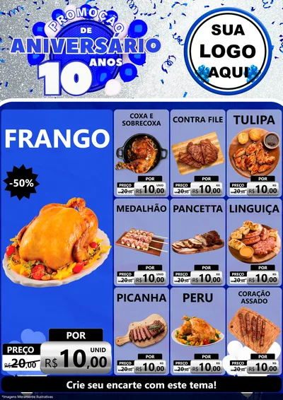 Modelo de Encarte para Encarte A4 Vertical com o tema Promoção de Aniversário - 10 Anos para Assados