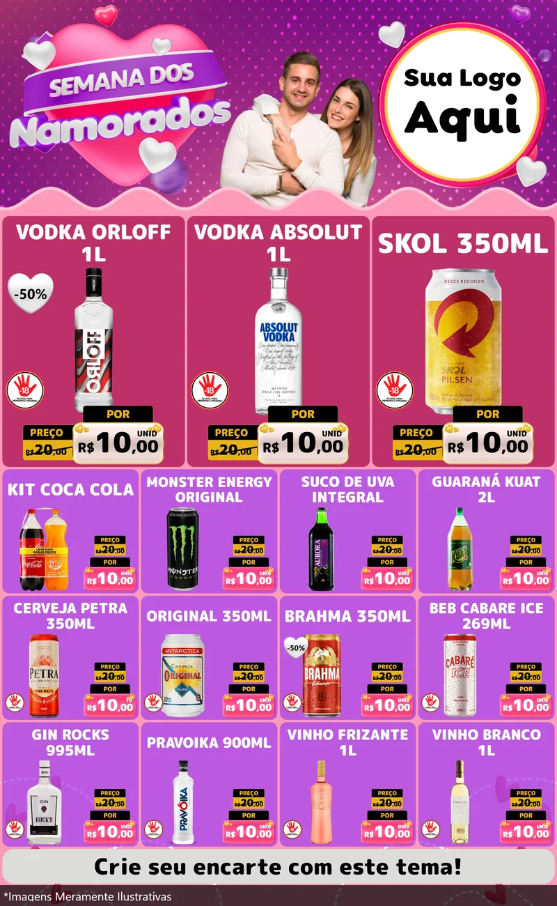 Modelo de Encarte para Encarte Grande com o tema Semana dos Namorados para Distribuidora de bebidas