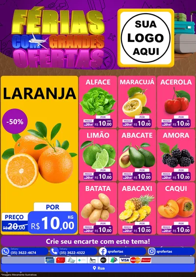 Modelo de Encarte para Encarte A4 Vertical com o tema Férias com Grandes Ofertas para Hortifrúti