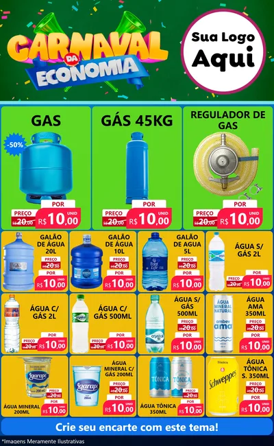 Modelo de Encarte para Encarte Grande com o tema Carnaval da Economia para Água e gás