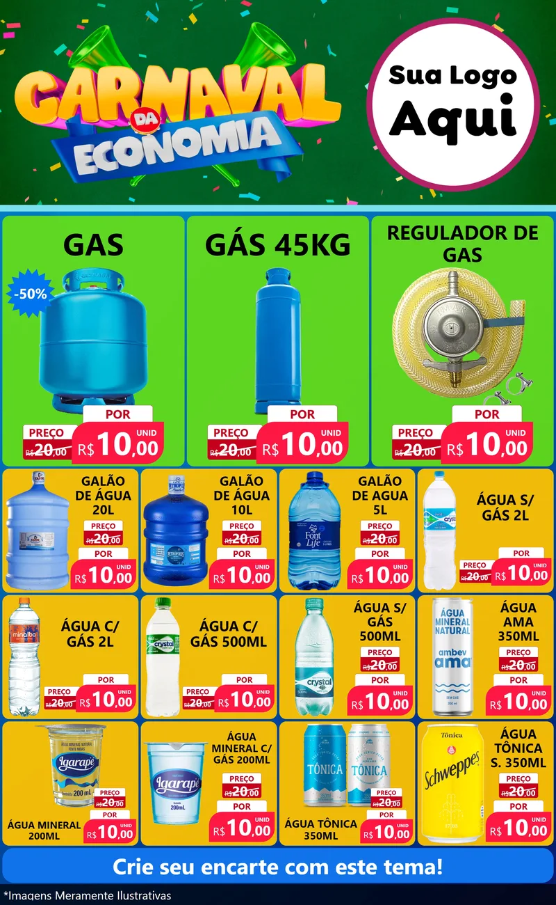 Modelo de Encarte para Encarte Grande com o tema Carnaval da Economia para Água e gás