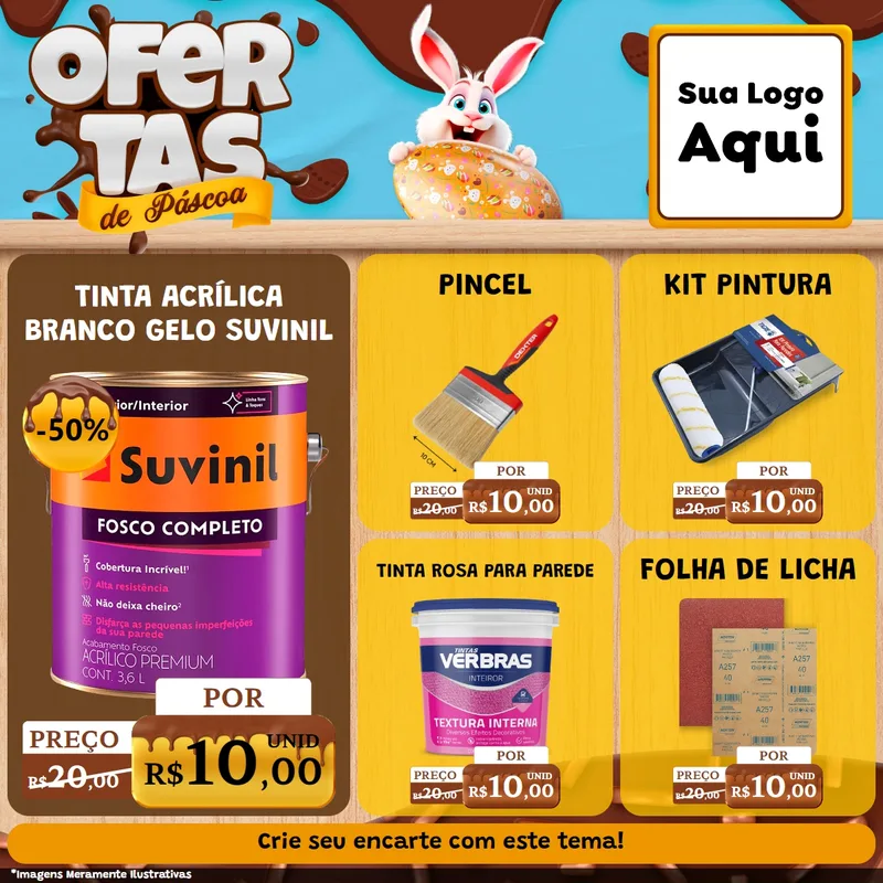 Modelo de Rede Social para Feed Facebook com o tema Ofertas de Páscoa para Tintas e Ferramentas
