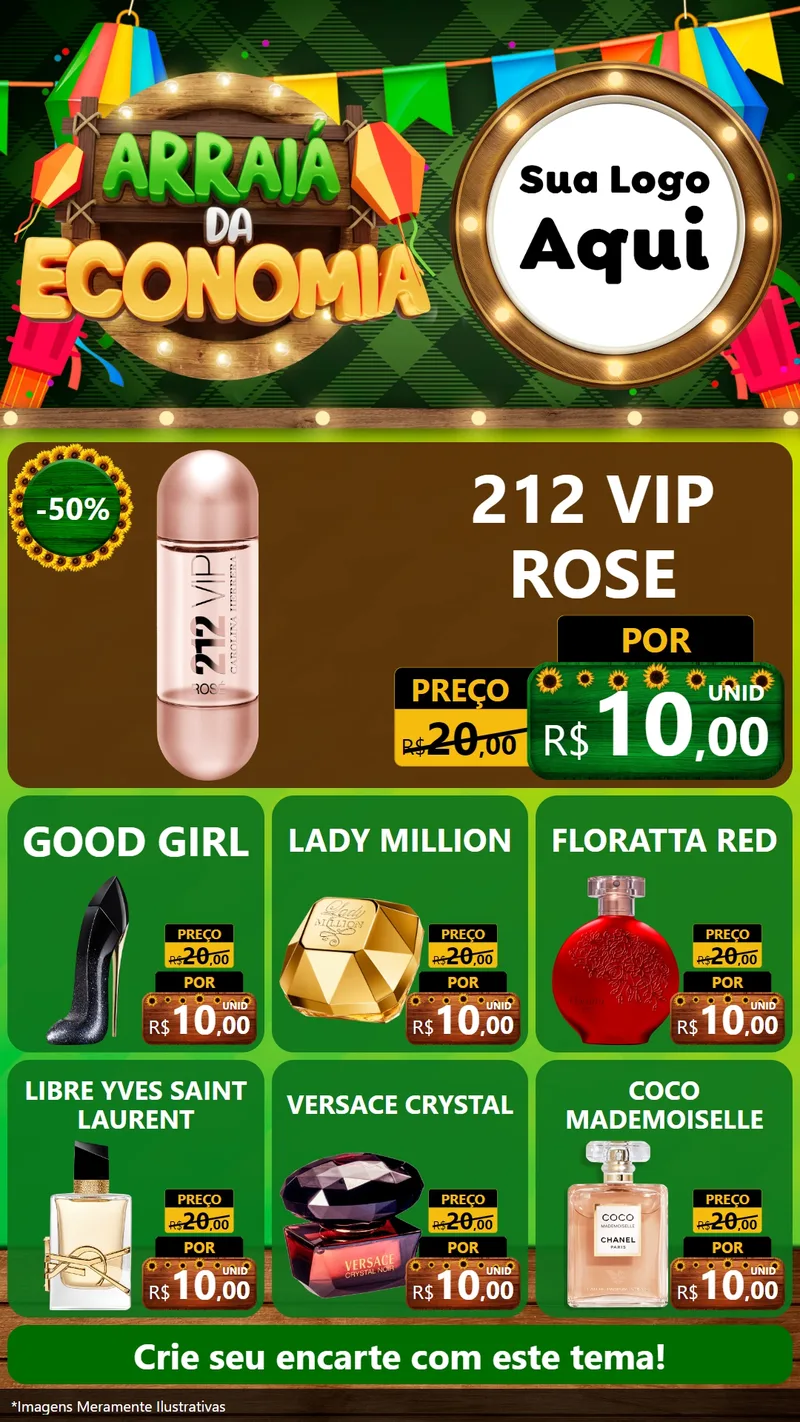 Modelo de Rede Social para Stories com o tema Arraiá de Economia para Perfumes