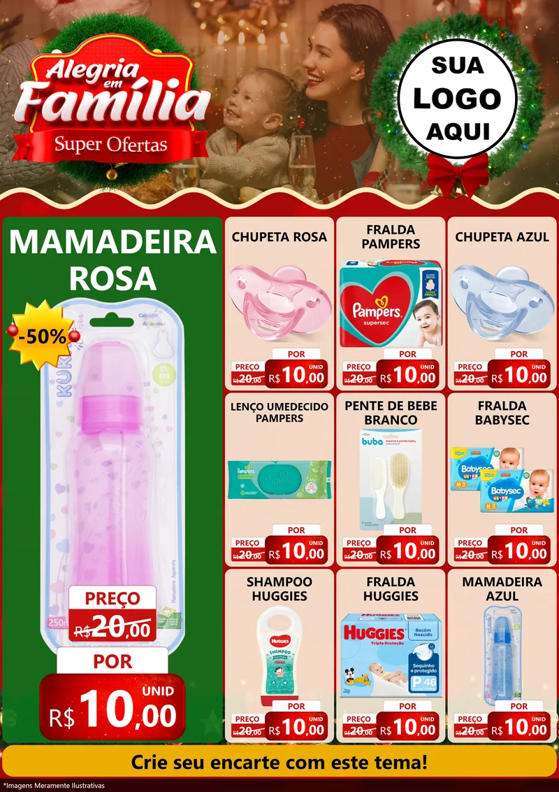 Modelo de Encarte para Encarte A4 Vertical com o tema Alegria Em Família - Super Ofertas para Bebês