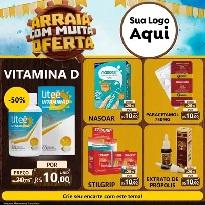 Modelo de Rede Social para Feed Facebook com o tema Ofertas de São João - Junina para Farmácia