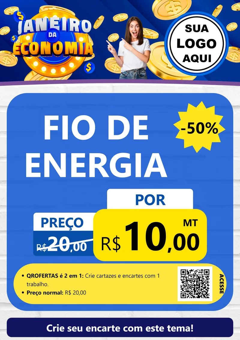 Modelo de Cartaz para Cartaz A4 Vertical com o tema Janeiro da Economia para Materiais Elétricos