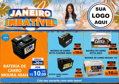 Modelo de Encarte para Encarte A4 Horizontal com o tema Janeiro Imbatível para Baterias Elétricas